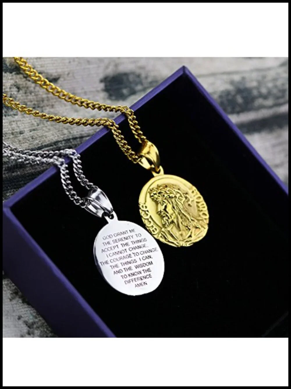 Stainless Steel Jesus Christ Serenity Prayer Necklace Christian Medal Amulet